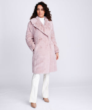 Blush Plush Faux Fur Coat with Button Closure