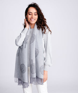 Grey Reversible Cashmere Feel Scarf with Knotted Fringes