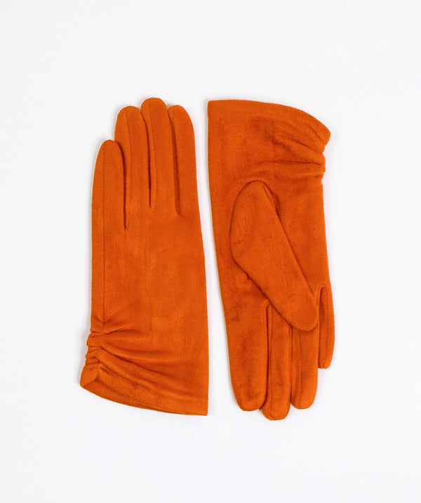 Orange Suede Gloves with Signature Soft Lining and Ruched Wrist