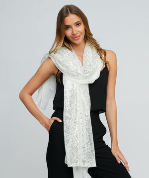 Long Sequin Scarf - White